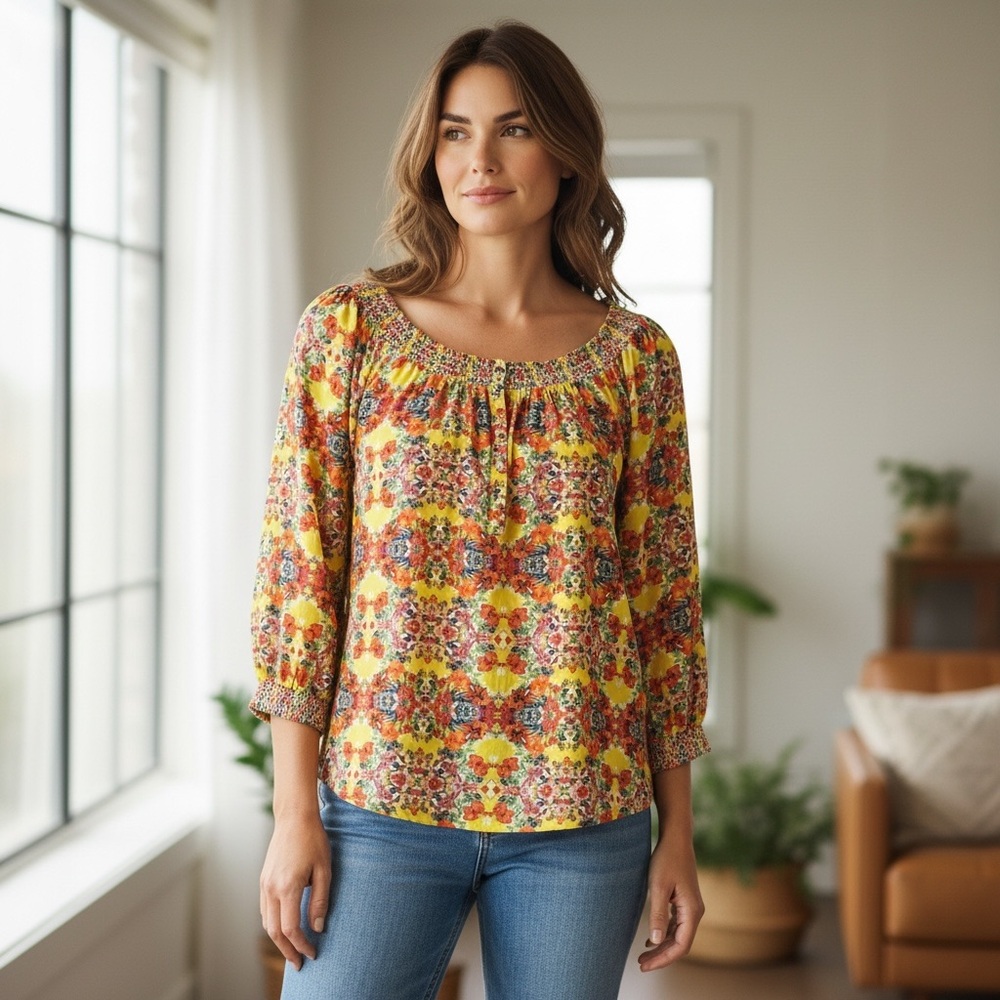 Caslon 3/4 Sleeve Floral Patterned Blouse